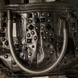 Coach Metallic Black Studded Satchel